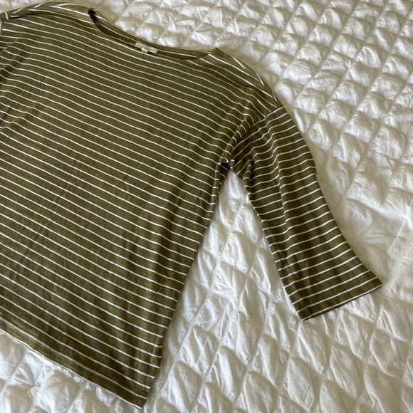 Eileen Fisher Olive Striped Long Sleeve Top - Picture 2 of 8